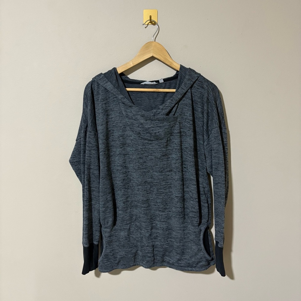 Athleta Medium Heather Gray Black Batwing & Robin Lightweight‎ Hooded Sweatshirt